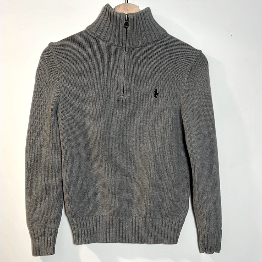 Polo by Ralph Lauren Kid’s M(10-12) Gray Half-Zip Rib Collar Sweater